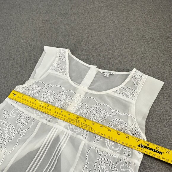 American Eagle Outfitters Sheer Top White Embroidered Paisley Cap Sleeve Pre-Own - Picture 6 of 9